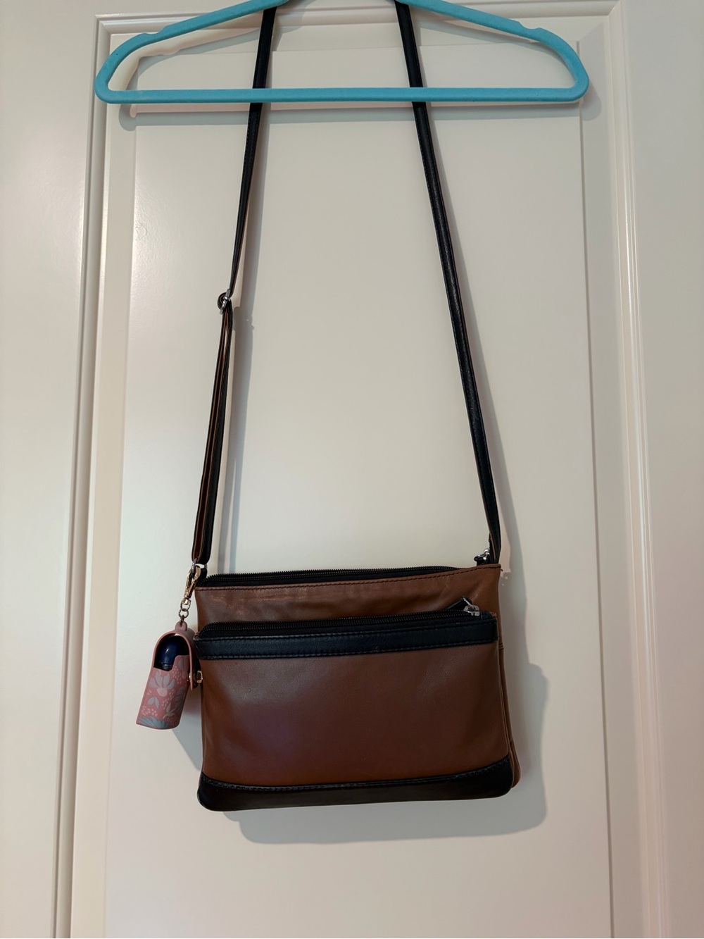 Brown Leather Crossbody Bag with Black Trim